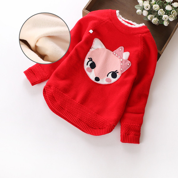 Детски пуловер за момичета с апликация и О-образна яка в няколко цвята