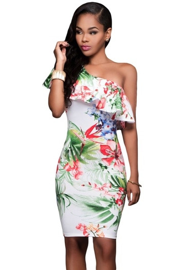 Елегантна дамска рокля Slim модел с флорални мотиви