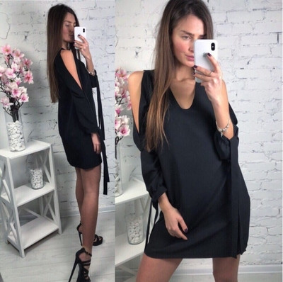 Стилна дамска рокля с V-образно деколте в няколко цвята