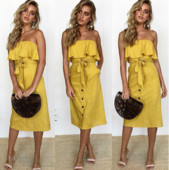 ХИТ Дамска рокля без презрамки с декорация копчета в няколко цвята