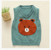 Детски пуловер без ръкави с бродерия и V-образна яка в три цвята