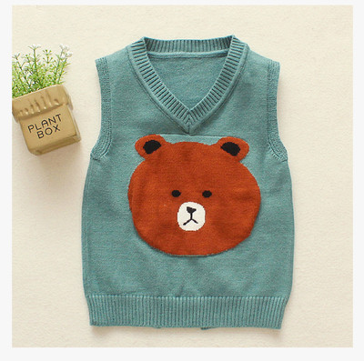 Детски пуловер без ръкави с бродерия и V-образна яка в три цвята