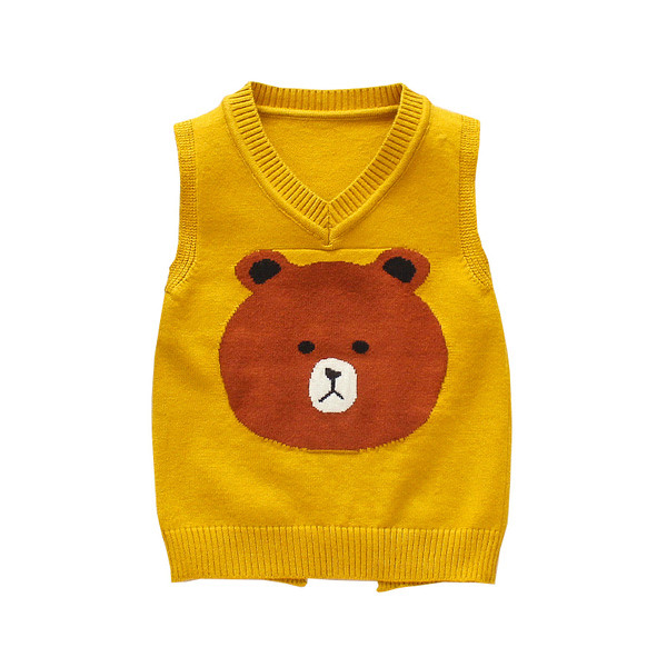 Детски пуловер без ръкави с бродерия и V-образна яка в три цвята