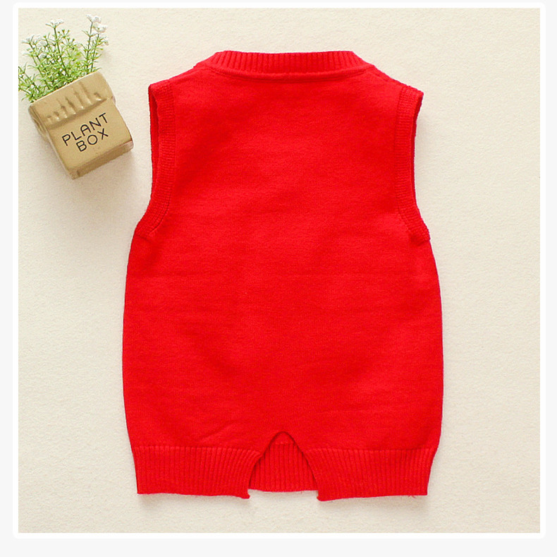 Детски пуловер без ръкави с бродерия и V-образна яка в три цвята