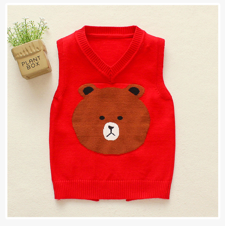 Детски пуловер без ръкави с бродерия и V-образна яка в три цвята