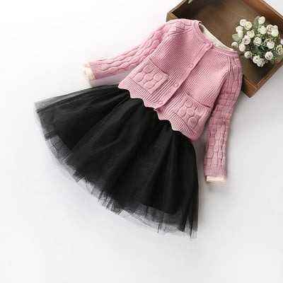 Детски комплект за момичета - тюлена пола и плътна жилетка с копчета