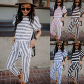 Ежедневен дамски раиран  гащеризон с къс ръкав в няколко цвята