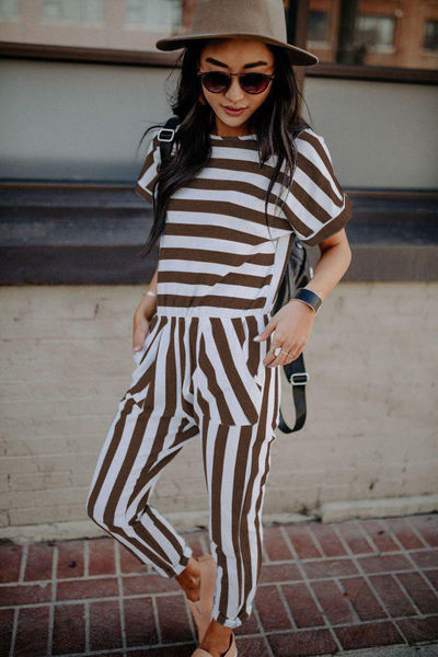 Ежедневен дамски раиран  гащеризон с къс ръкав в няколко цвята 