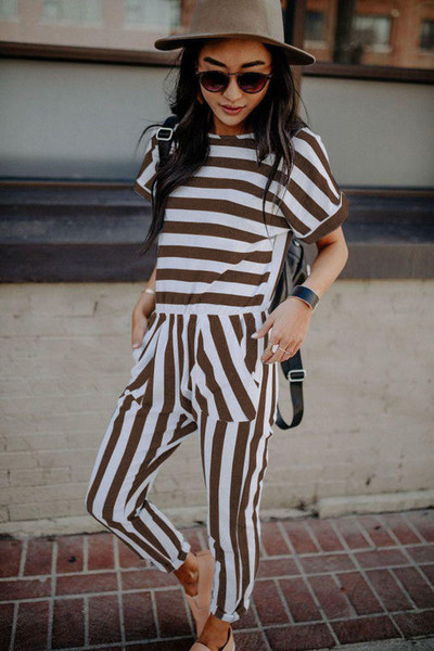 Ежедневен дамски раиран  гащеризон с къс ръкав в няколко цвята