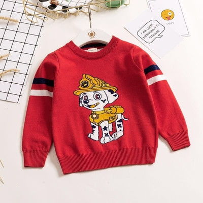 Детски пуловер с О-образна яка и бродерия в три цвята