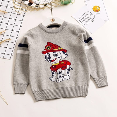 Детски пуловер с О-образна яка и бродерия в три цвята