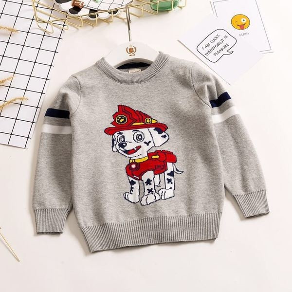 Детски пуловер с О-образна яка и бродерия в три цвята