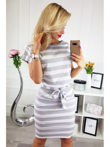 Ежедневна дамска раирана  рокля с къс ръкав в два  цвята 