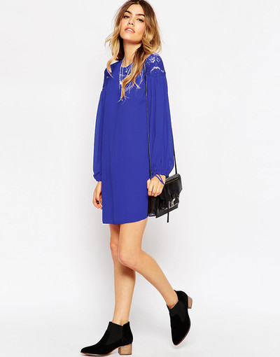 Шифонена дамска рокля широк модел с дълъг ръкав в няколко цвята