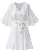 Стилна дамска рокля с V-образно деколте и лотос ръкав в два цвята