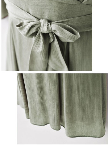 Стилна дамска рокля с V-образно деколте и лотос ръкав в два цвята