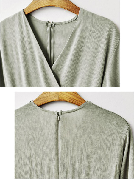 Стилна дамска рокля с V-образно деколте и лотос ръкав в два цвята 