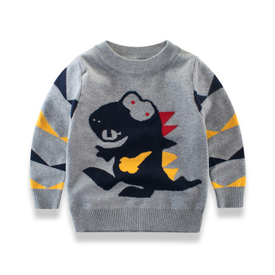 Детски пуловер за момче в четири цвята с бродерия и О-образна яка