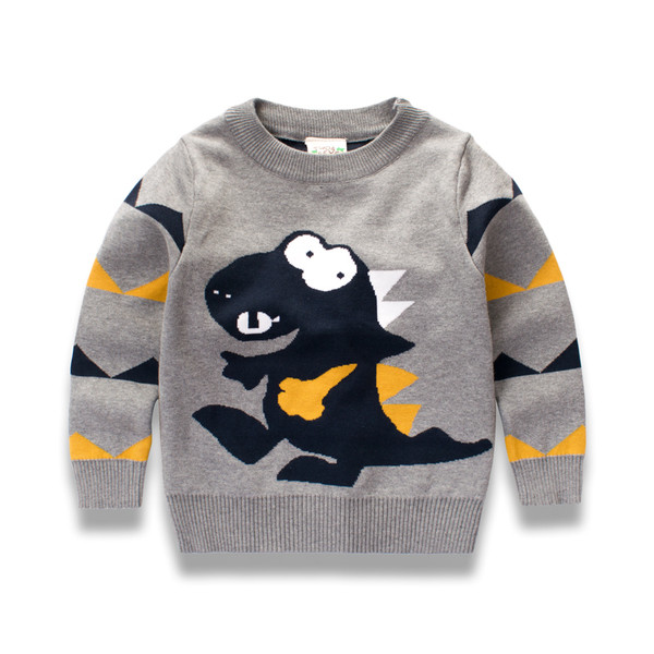 Детски пуловер за момче в четири цвята с бродерия и О-образна яка