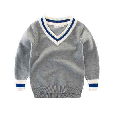 Детски стилен пуловер за момче с V-образна яка в четири цвята
