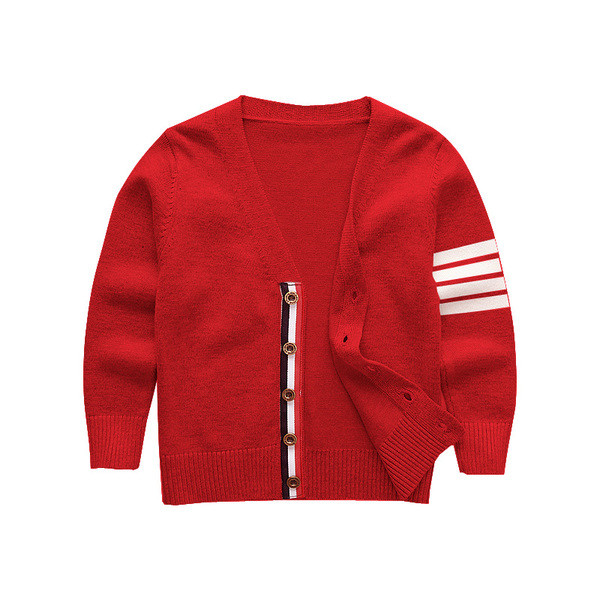 Ежедневна детска жилетка с V-образна яка и кантове в три цвята