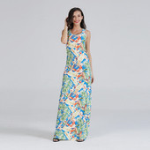 Ежедневна дамска дълга  рокля с О-образно деколте и флорални мотиви