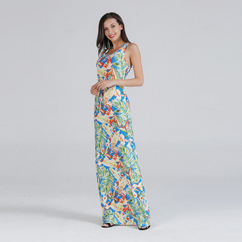 Ежедневна дамска дълга  рокля с О-образно деколте и флорални мотиви