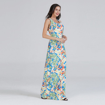 Ежедневна дамска дълга  рокля с О-образно деколте и флорални мотиви