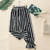 Раиран дамски панталон с връзки в два цвята