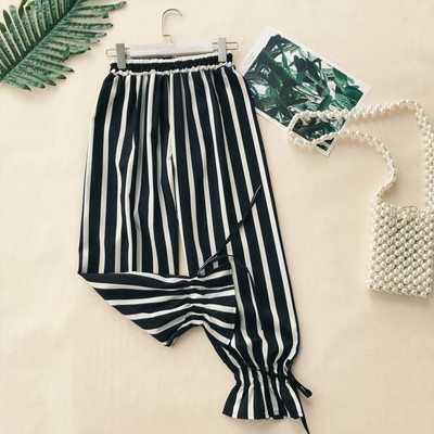 Раиран дамски панталон с връзки в два цвята