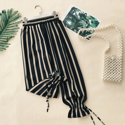 Раиран дамски панталон с връзки в два цвята