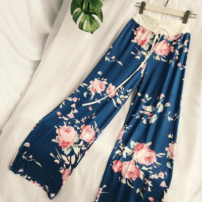 Дамски панталон с еластична талия и флорални мотиви в три цвята