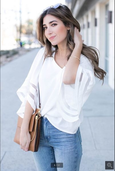 Модерна дамска риза с V-образно деколте и лотос ръкав в няколко цвята 