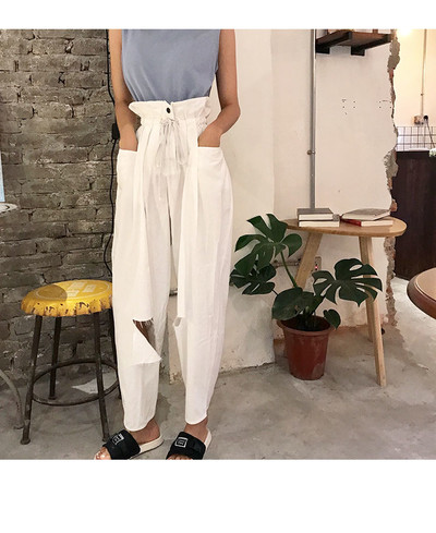 Дамски панталон с висока талия и разкъсани мотиви в няколко цвята