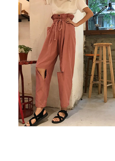 Дамски панталон с висока талия и разкъсани мотиви в няколко цвята