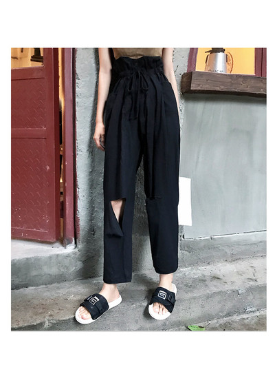 Дамски панталон с висока талия и разкъсани мотиви в няколко цвята