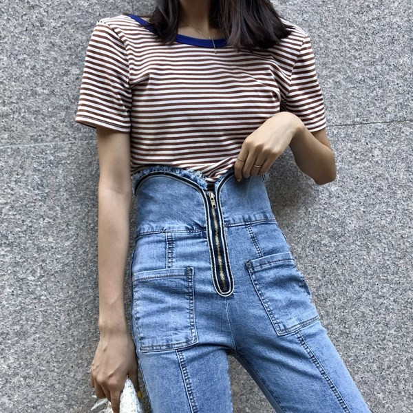 Модерни дамски дънки с висока талия и цип - Slim модел