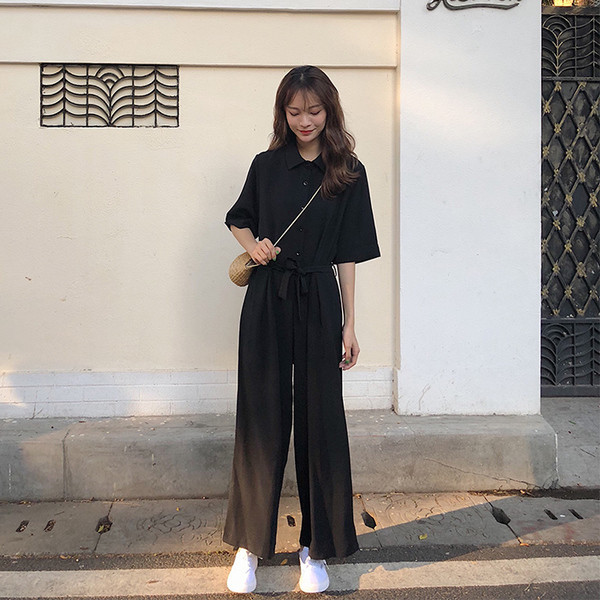 Дамски гащеризон с 3/4 ръкав и яка в черен и зелен цвят