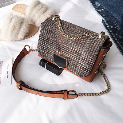 Дамска карирана чанта със закопчалка - 2 цвята
