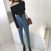 Дамски дънки в светъл и тъмен цвят с висока талия