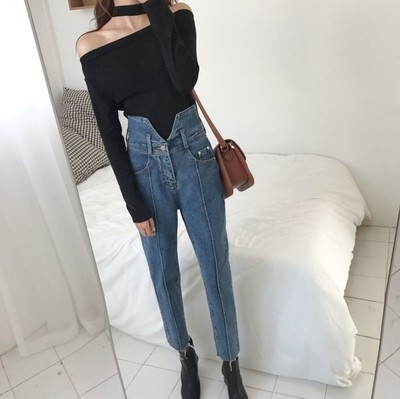 Дамски дънки в светъл и тъмен цвят с висока талия