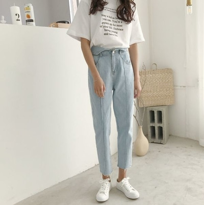 Дамски дънки в светъл и тъмен цвят с висока талия