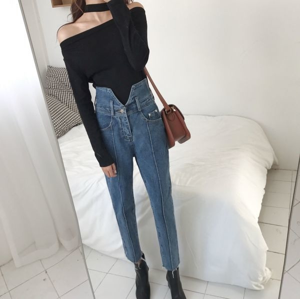 Дамски дънки в светъл и тъмен цвят с висока талия