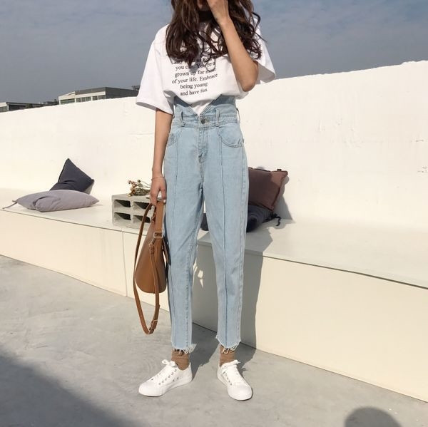 Дамски дънки в светъл и тъмен цвят с висока талия