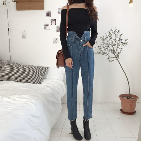 Дамски дънки в светъл и тъмен цвят с висока талия