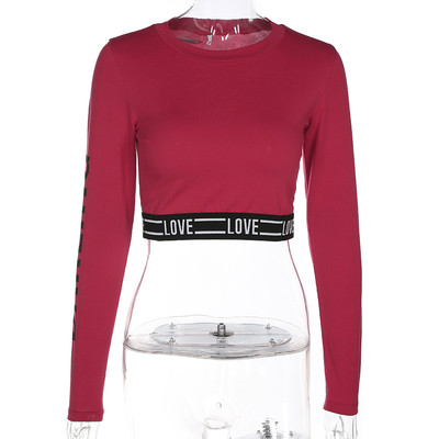 Ежедневен дамски топ с дълъг ръкав в червен цвят