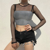 Модерен мрежест дамски топ с дълъг ръкав