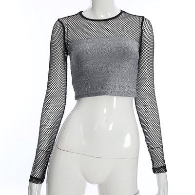 Модерен мрежест дамски топ с дълъг ръкав