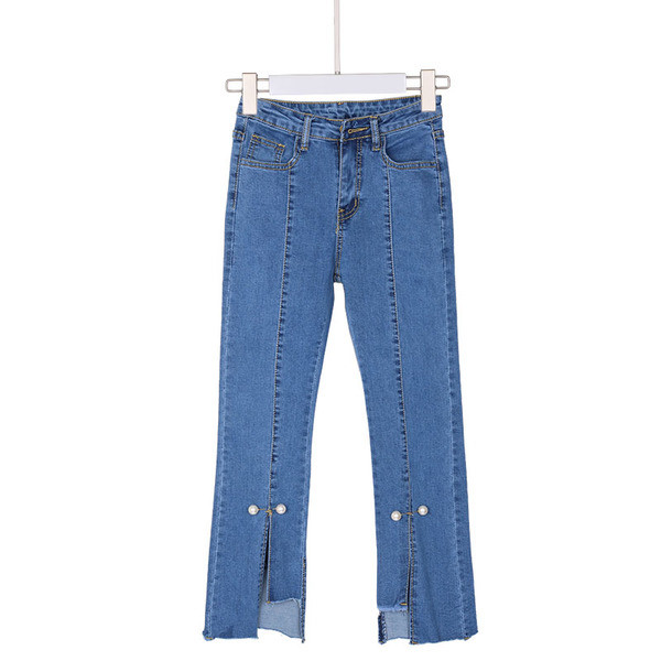 Дамски дънки с цепки и декоративни перли