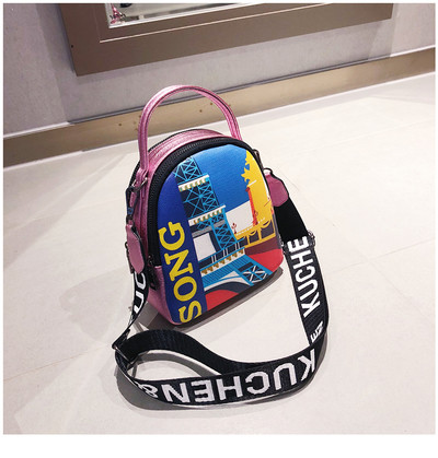 Дамска малка цветна раница с дълга дръжка